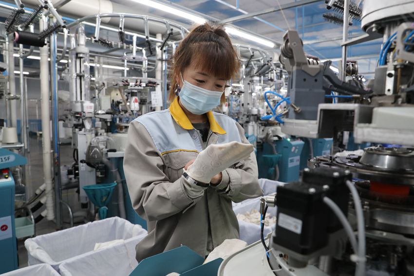 東豐縣聯博襪業加快紡織襪業科技投入，為做大做強襪業產業注入新活力。夏景明攝