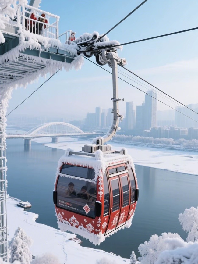 網友利用AI制作的松花江纜車效果圖。