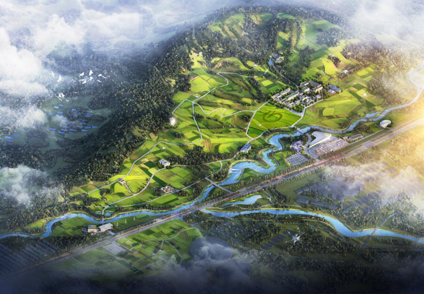 東方爍龍研學營地一期鳥瞰設計圖。