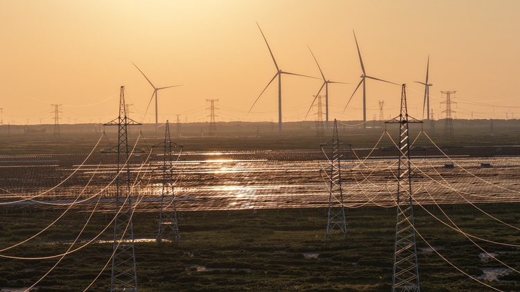 位于大安吉電綠氫合成氨一體化示范項目的風機和光伏。吉電股份供圖