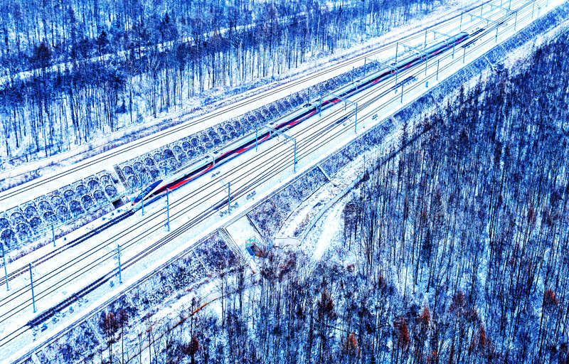 行進在林海雪原的沈白高鐵列車。孫立君 攝